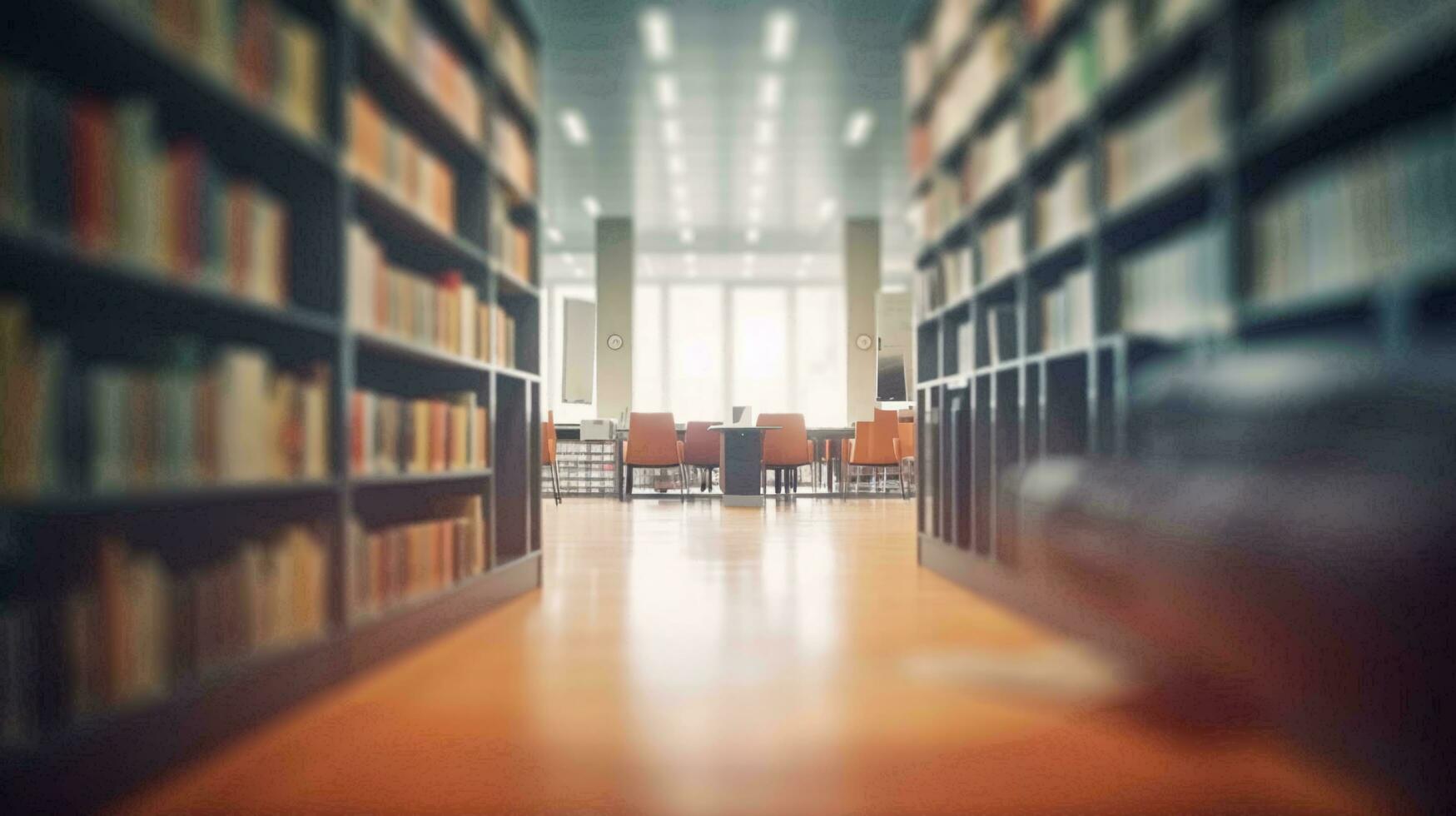 ampla biblioteca com muitos livros e estantes de livros para Aprendendo com conhecimento. ai gerado foto