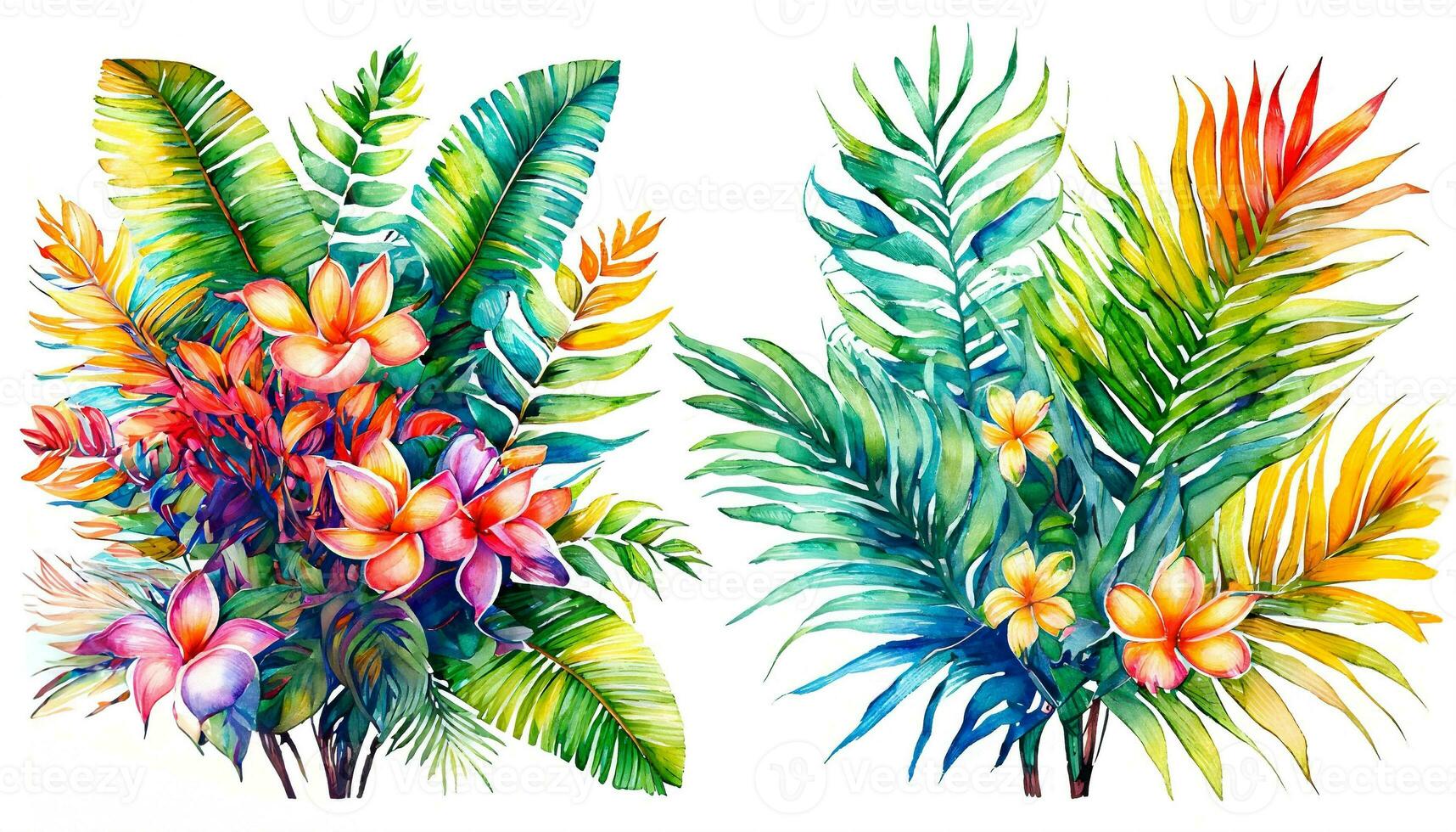 aguarela arte do tropical folhagem, folhas, Palma folha. ai generativo foto