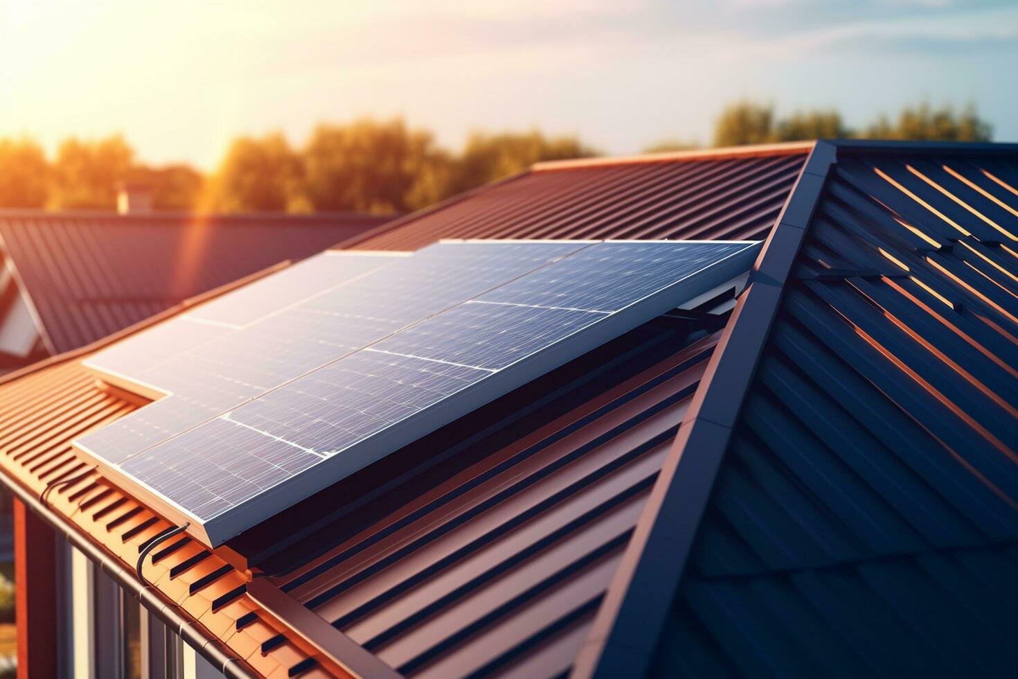 solar painéis instalado em a cobertura do uma casa. alternativo energia fonte. ai gerado foto