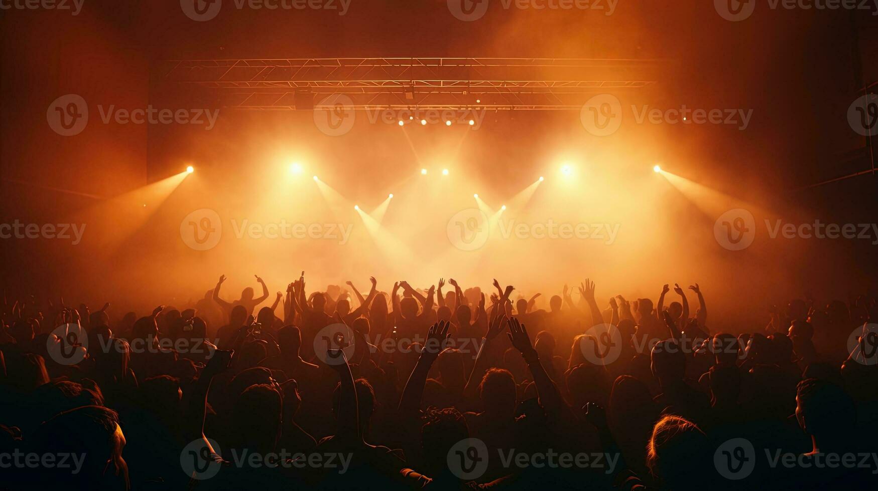 generativo ai, pessoas multidão em música Rocha festival show dentro estádio, grande etapa aceso de holofotes. foto