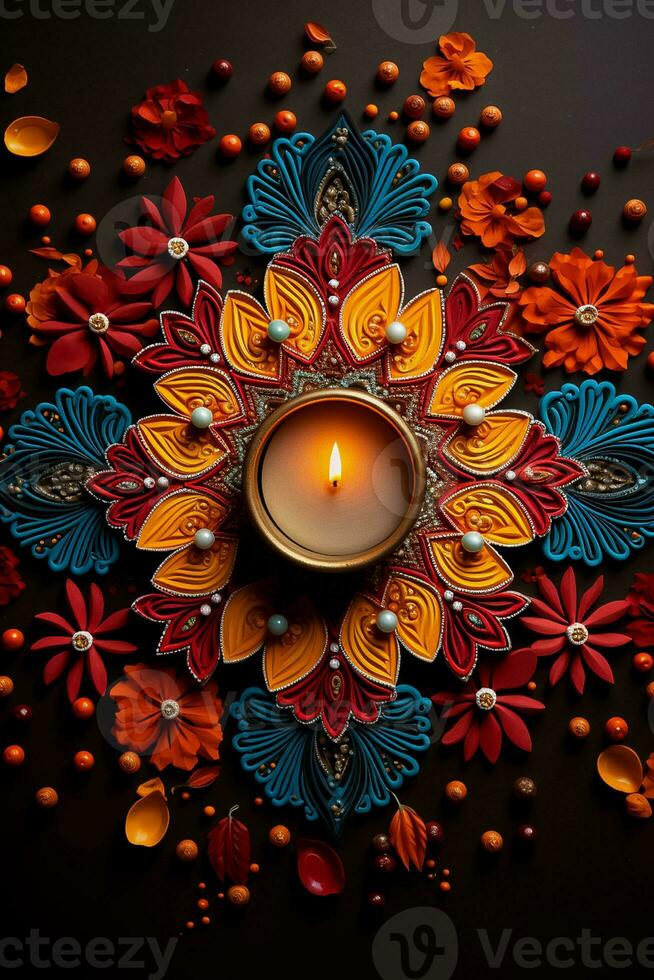 colorida rangoli desenhos para diwali celebração fundo com esvaziar espaço para texto foto