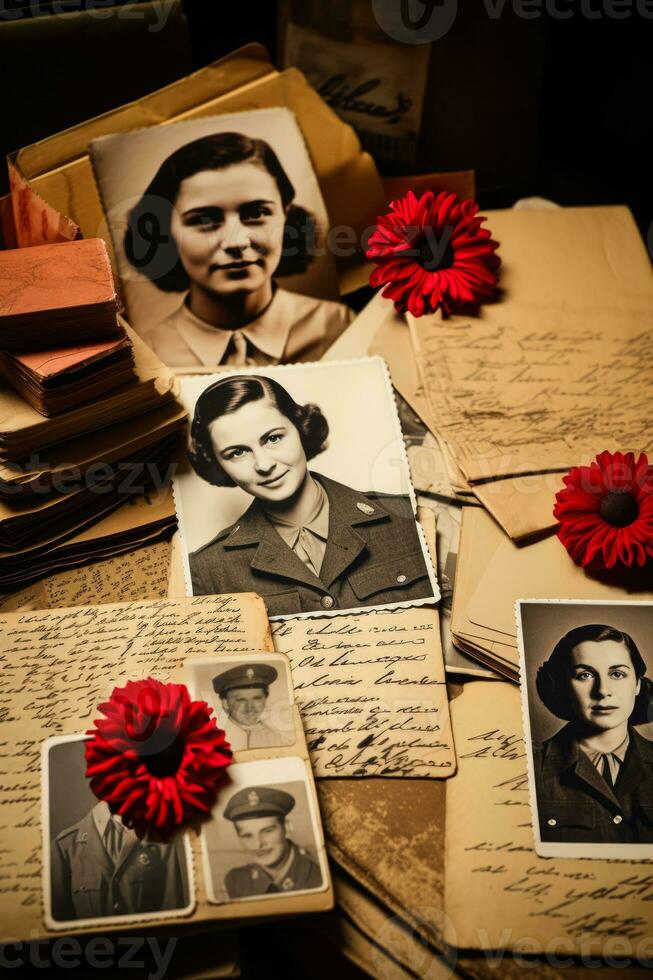 coleção do sincero escrito a mão cartas e cartões postais enviei de militares e mulheres em serviço em veteranos dia foto