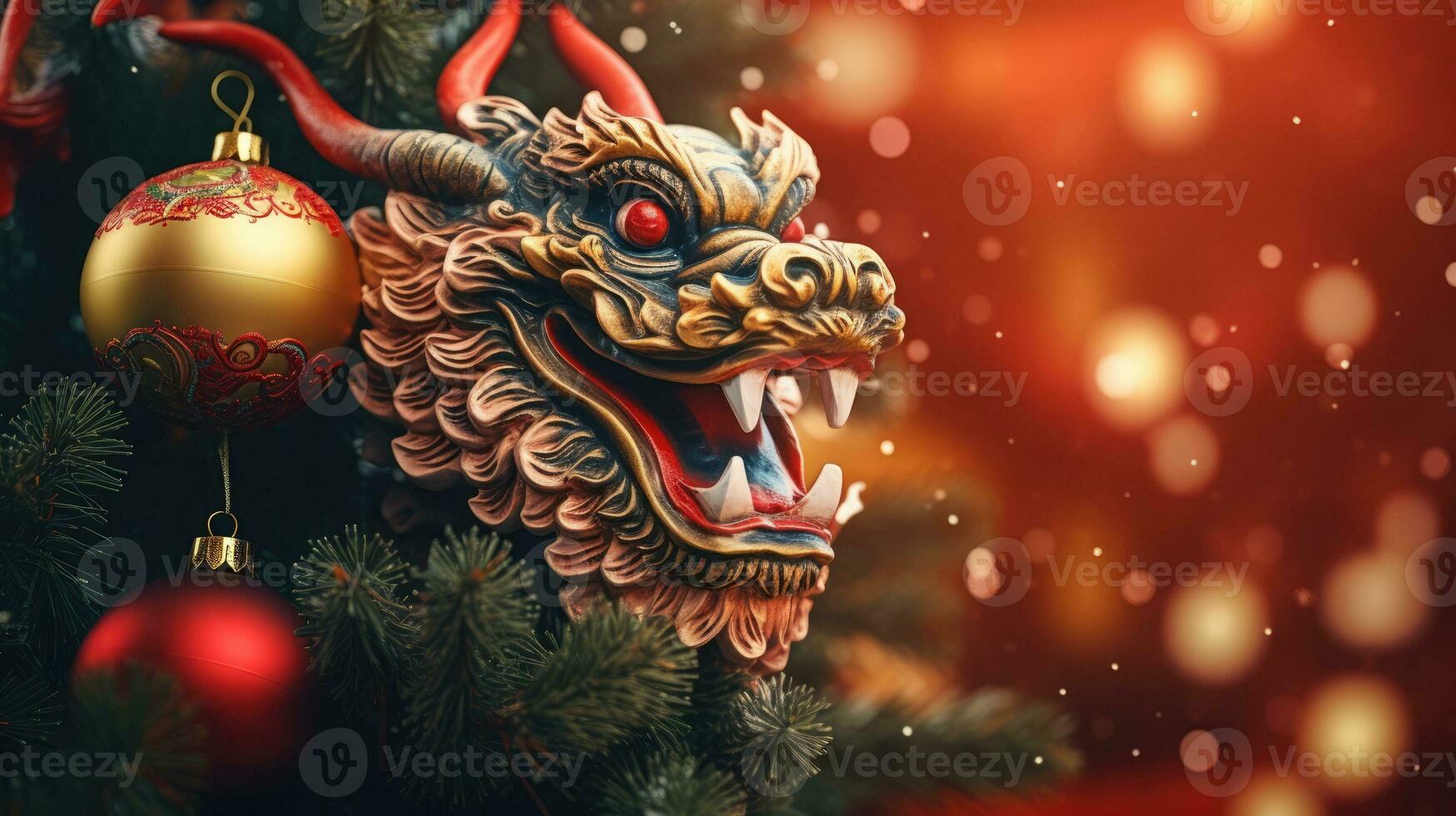 chinês Dragão em uma Natal fundo. feriado bandeira. Novo ano 2024 foto