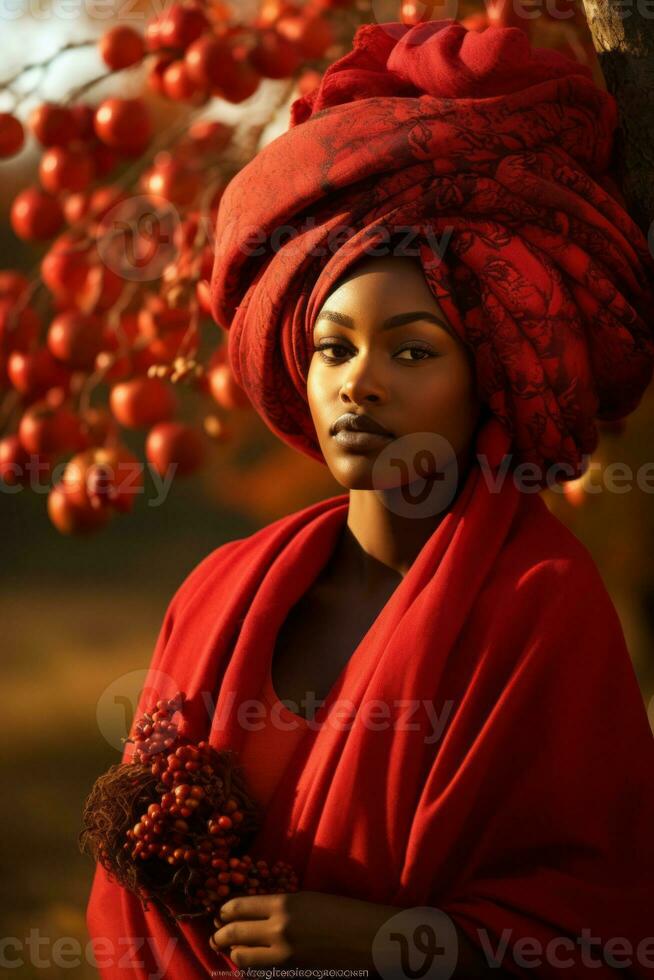 foto do emocional dinâmico pose africano mulher dentro outono ai generativo