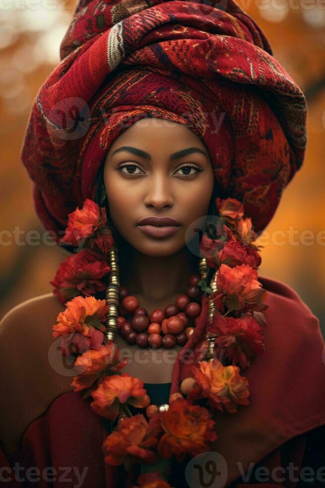 foto do emocional dinâmico pose africano mulher dentro outono ai generativo