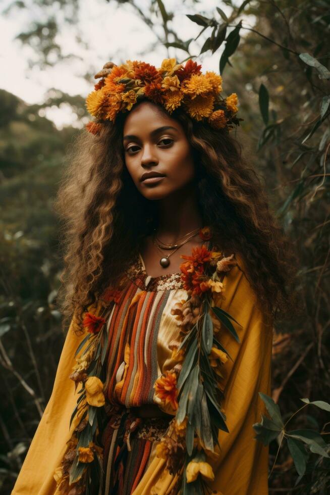 foto do emocional dinâmico pose brasileiro mulher dentro outono ai generativo