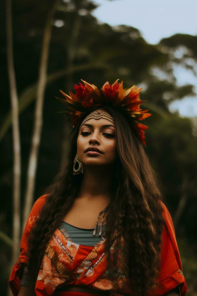 foto do emocional dinâmico pose brasileiro mulher dentro outono ai generativo