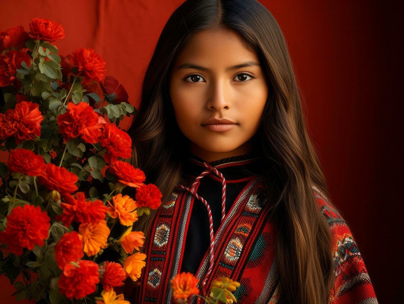 foto do emocional dinâmico pose mexicano mulher dentro outono ai generativo