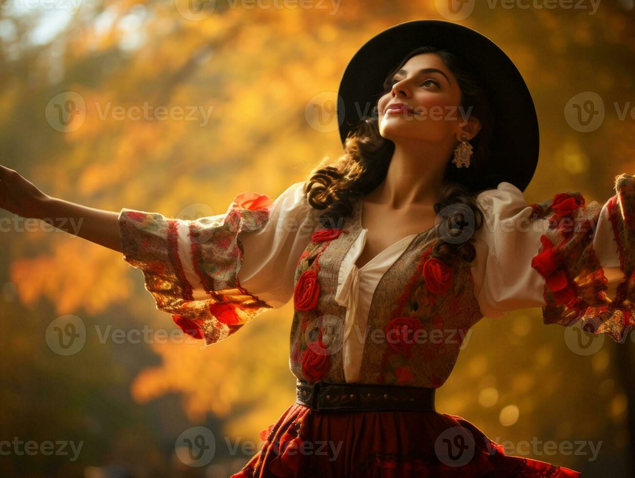 foto do emocional dinâmico pose mexicano mulher dentro outono ai generativo