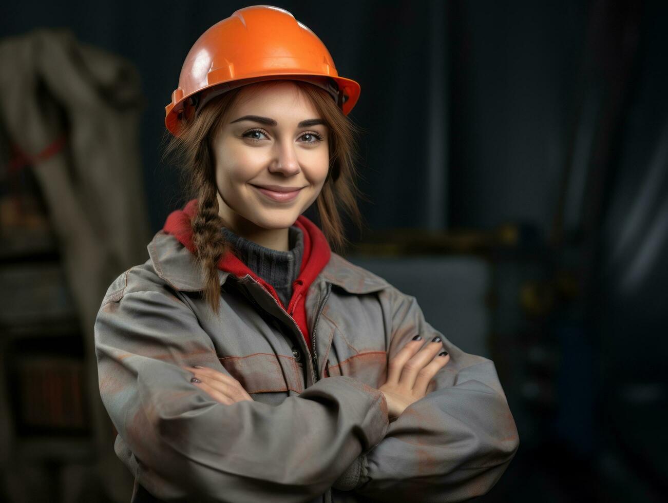 foto tiro do uma natural mulher trabalhando Como uma construção trabalhador ai generativo