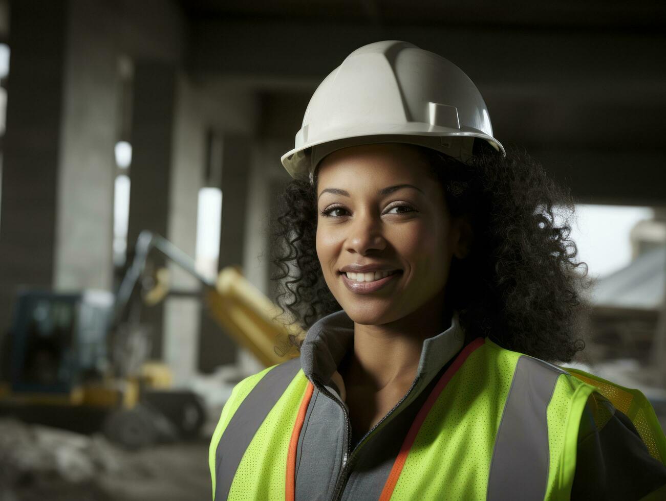 foto tiro do uma natural mulher trabalhando Como uma construção trabalhador ai generativo