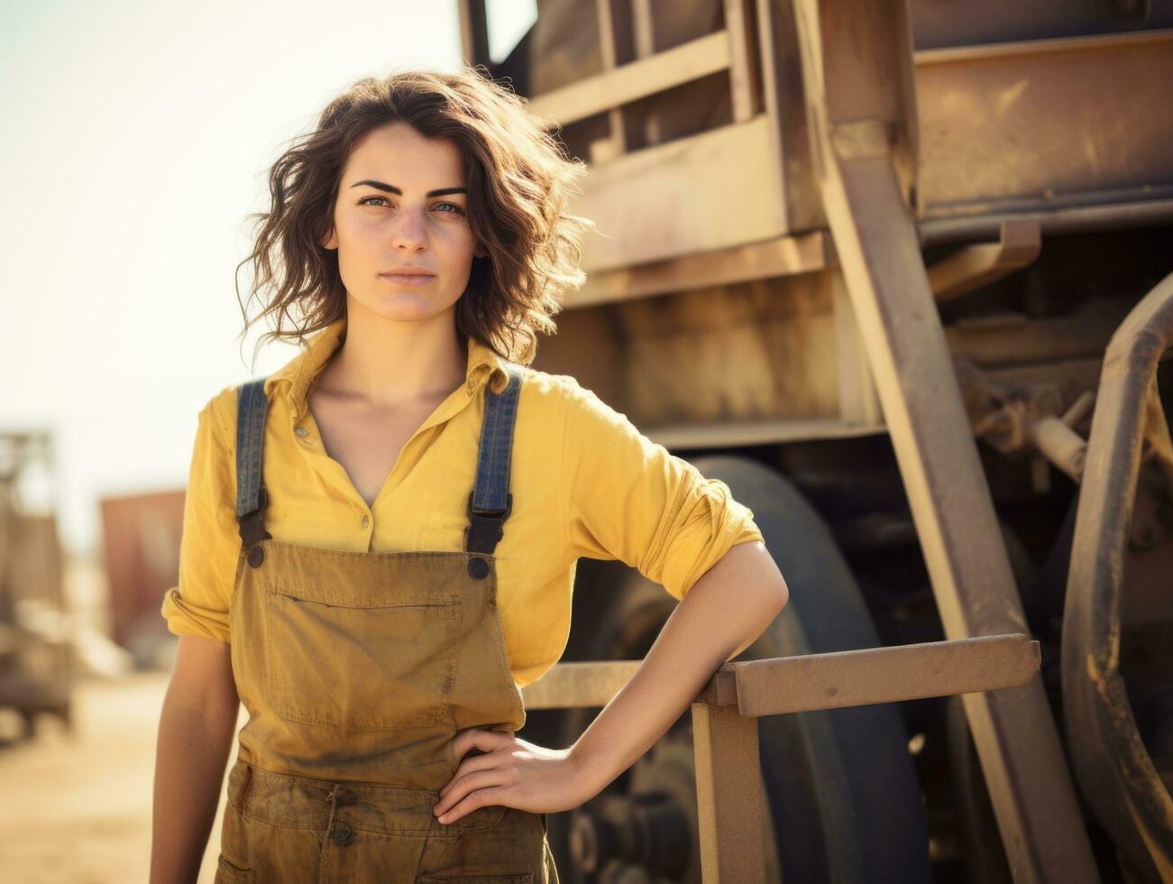 foto tiro do uma natural mulher trabalhando Como uma construção trabalhador ai generativo