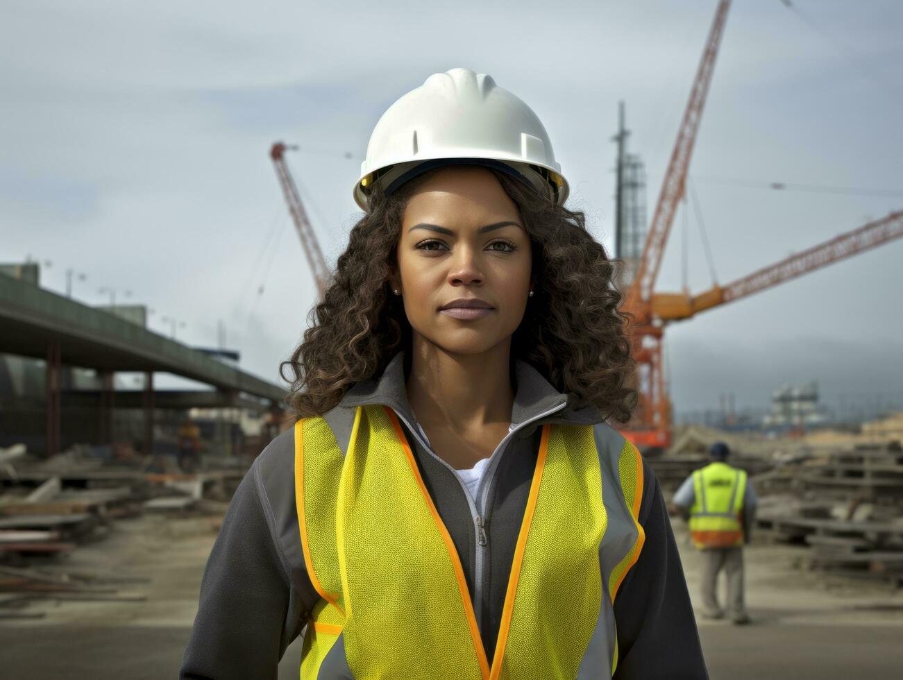 foto tiro do uma natural mulher trabalhando Como uma construção trabalhador ai generativo