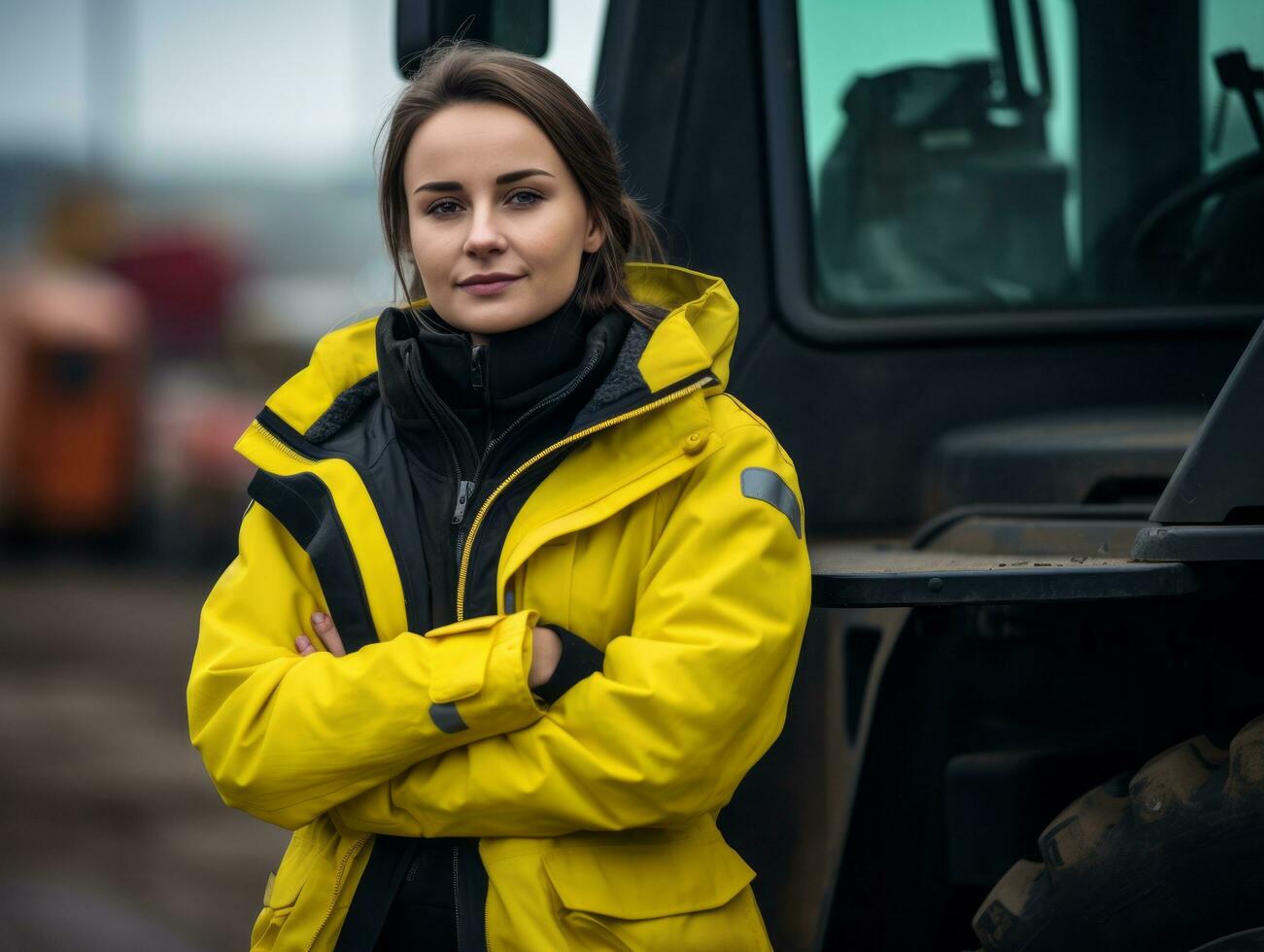 foto tiro do uma natural mulher trabalhando Como uma construção trabalhador ai generativo