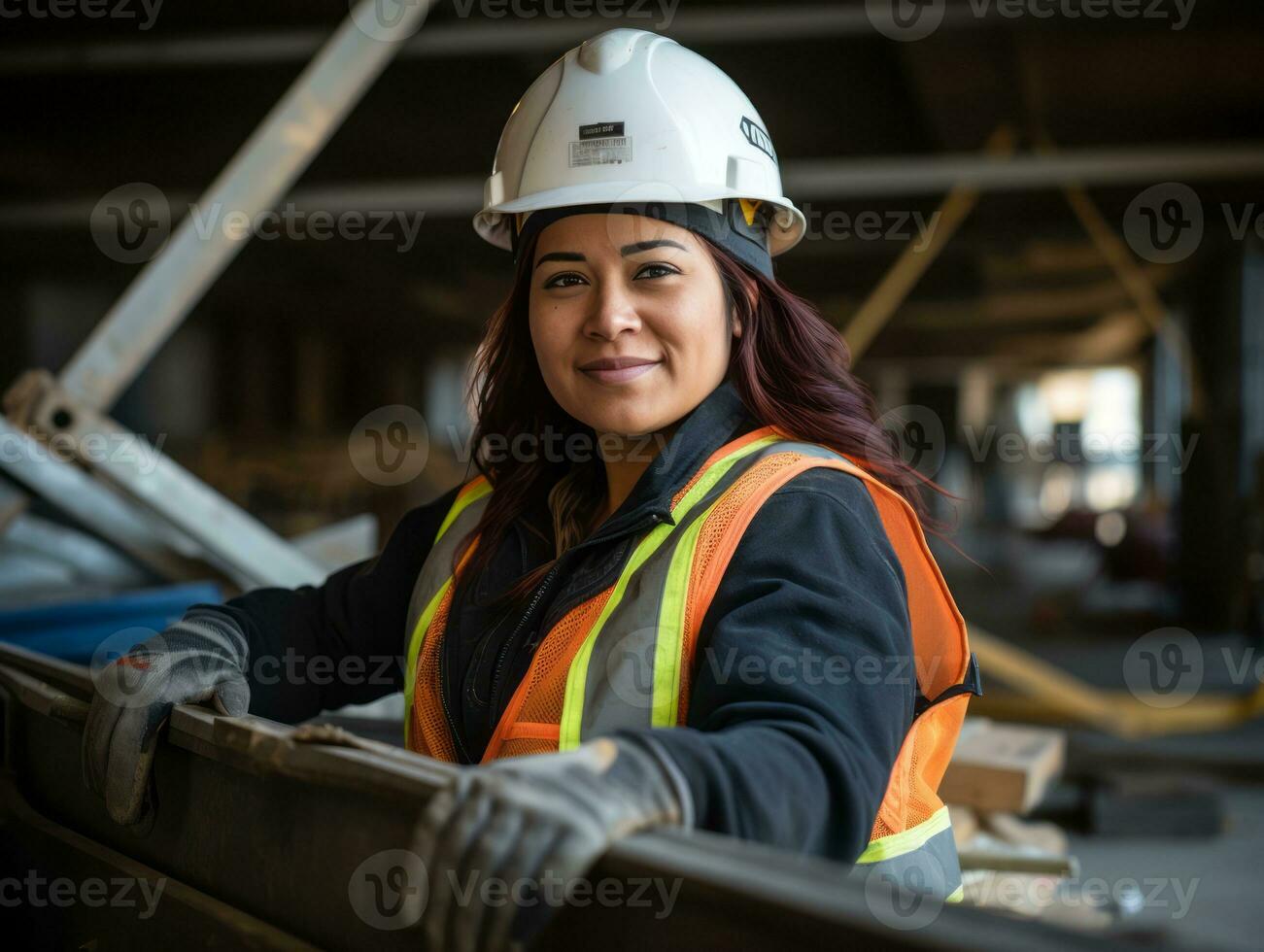 foto tiro do uma natural mulher trabalhando Como uma construção trabalhador ai generativo