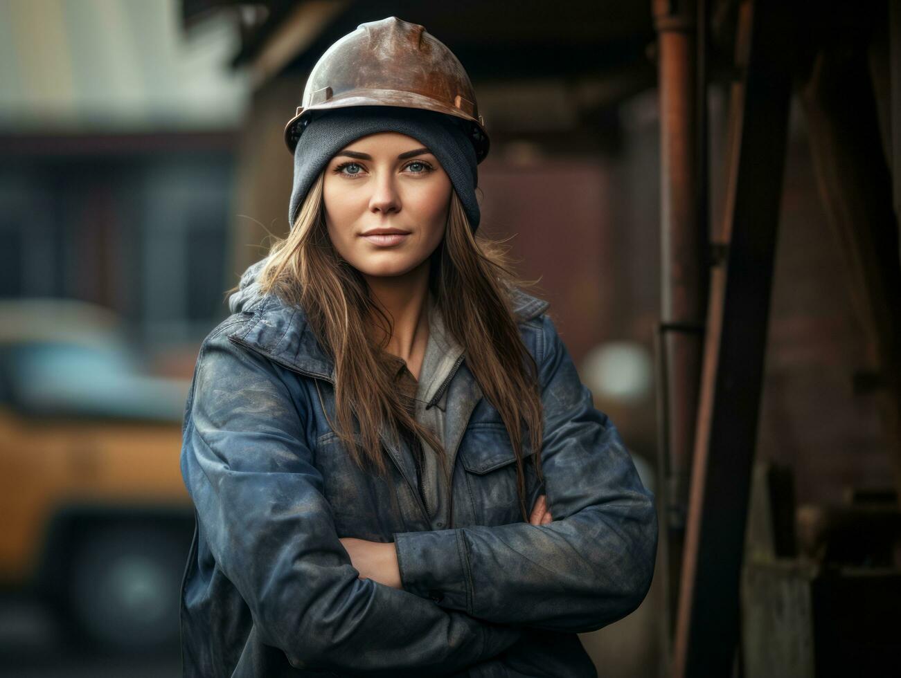 foto tiro do uma natural mulher trabalhando Como uma construção trabalhador ai generativo