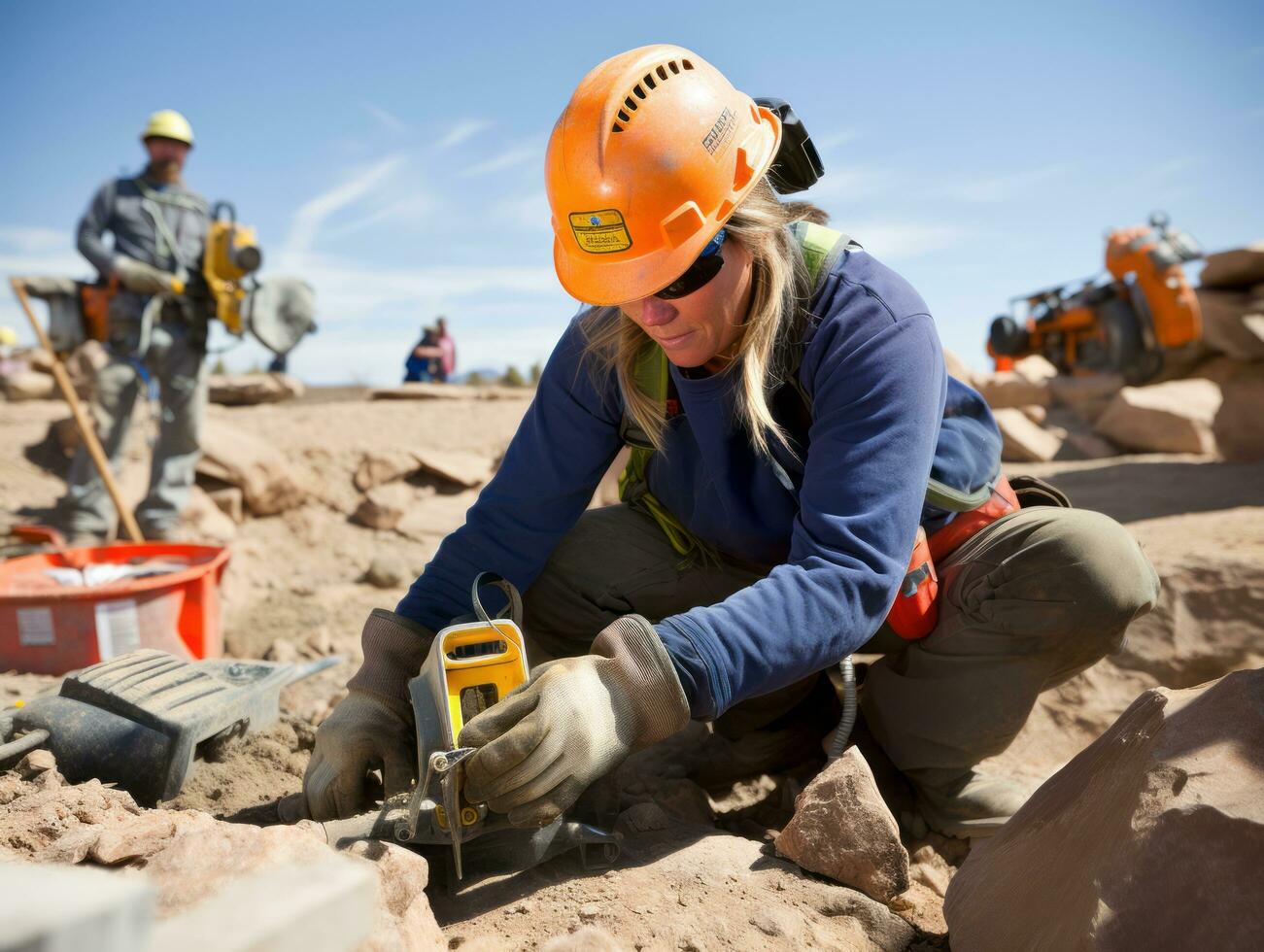 foto tiro do uma natural mulher trabalhando Como uma construção trabalhador ai generativo