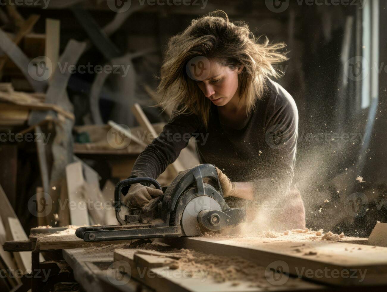 foto tiro do uma natural mulher trabalhando Como uma construção trabalhador ai generativo