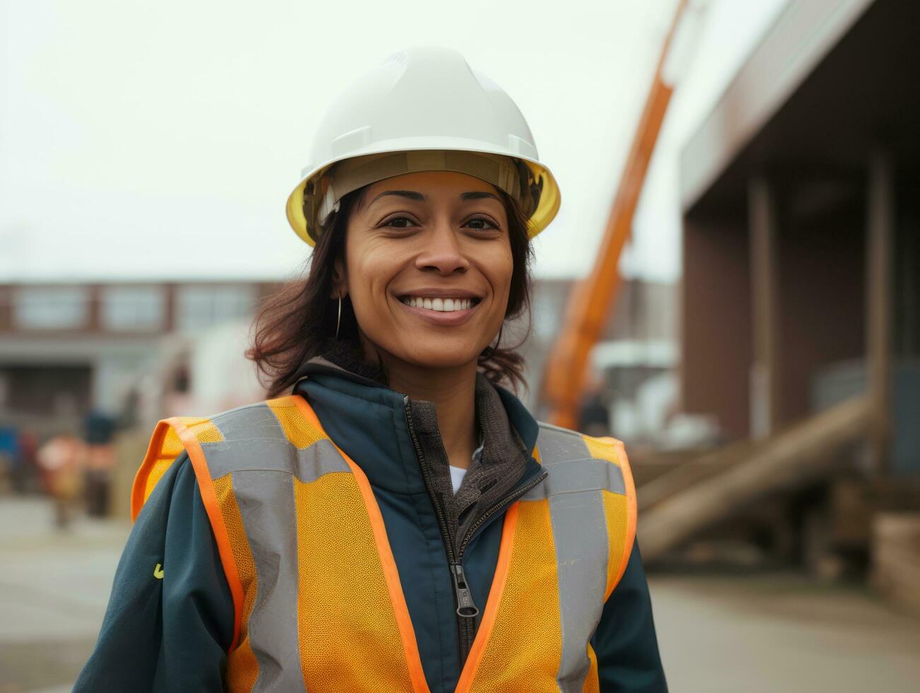 foto tiro do uma natural mulher trabalhando Como uma construção trabalhador ai generativo