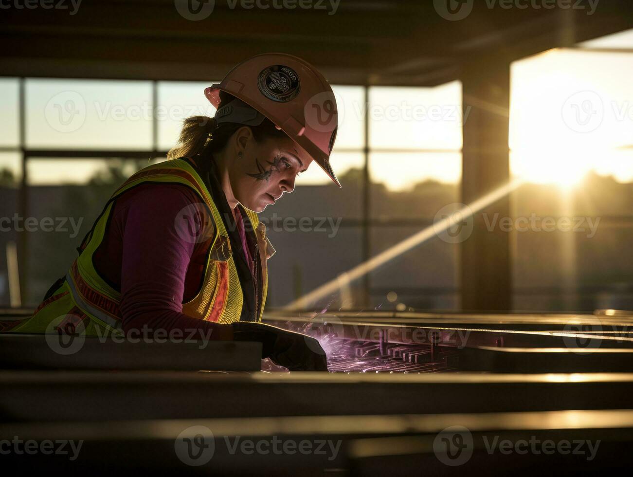 foto tiro do uma natural mulher trabalhando Como uma construção trabalhador ai generativo