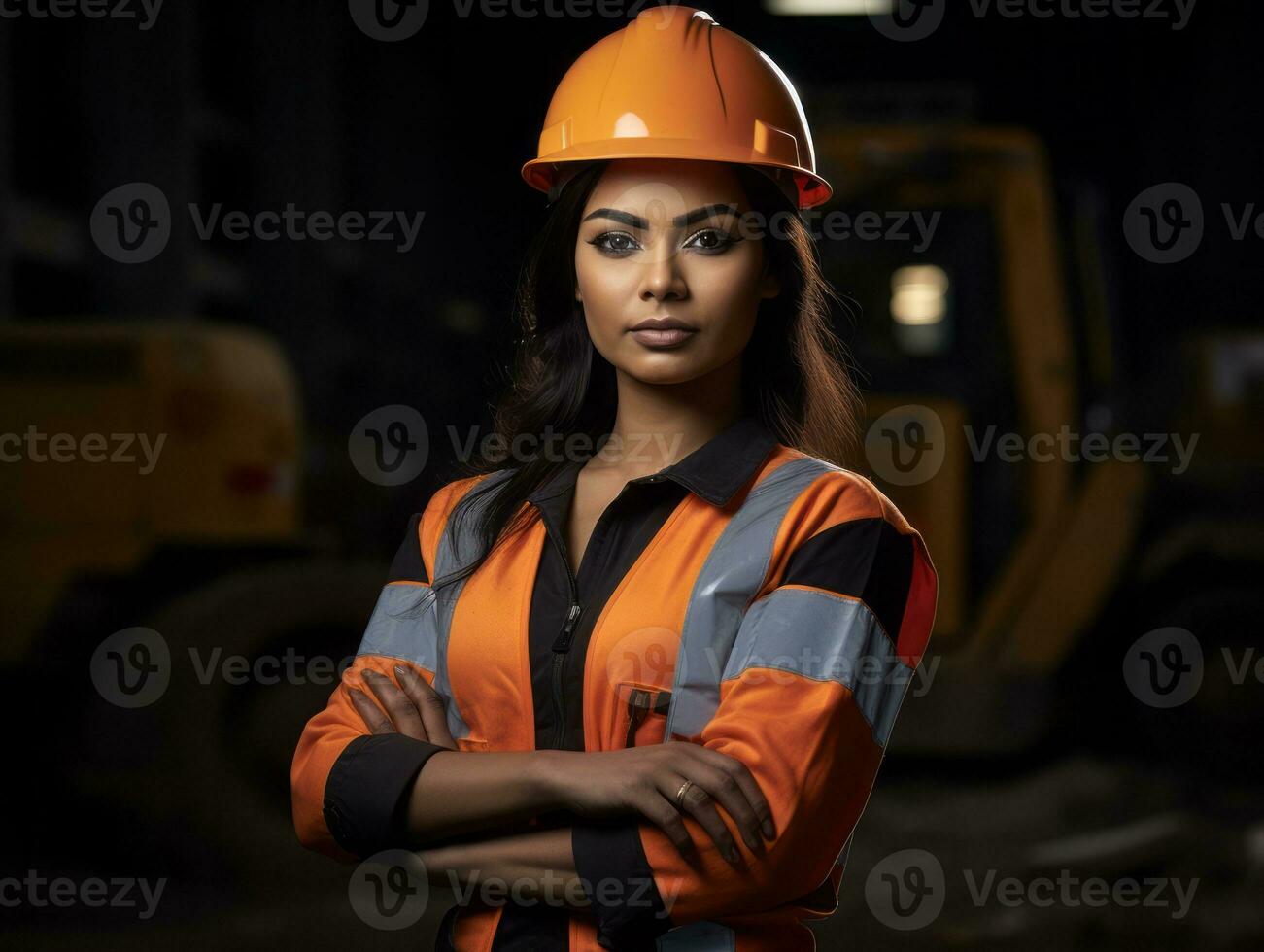 foto tiro do uma natural mulher trabalhando Como uma construção trabalhador ai generativo