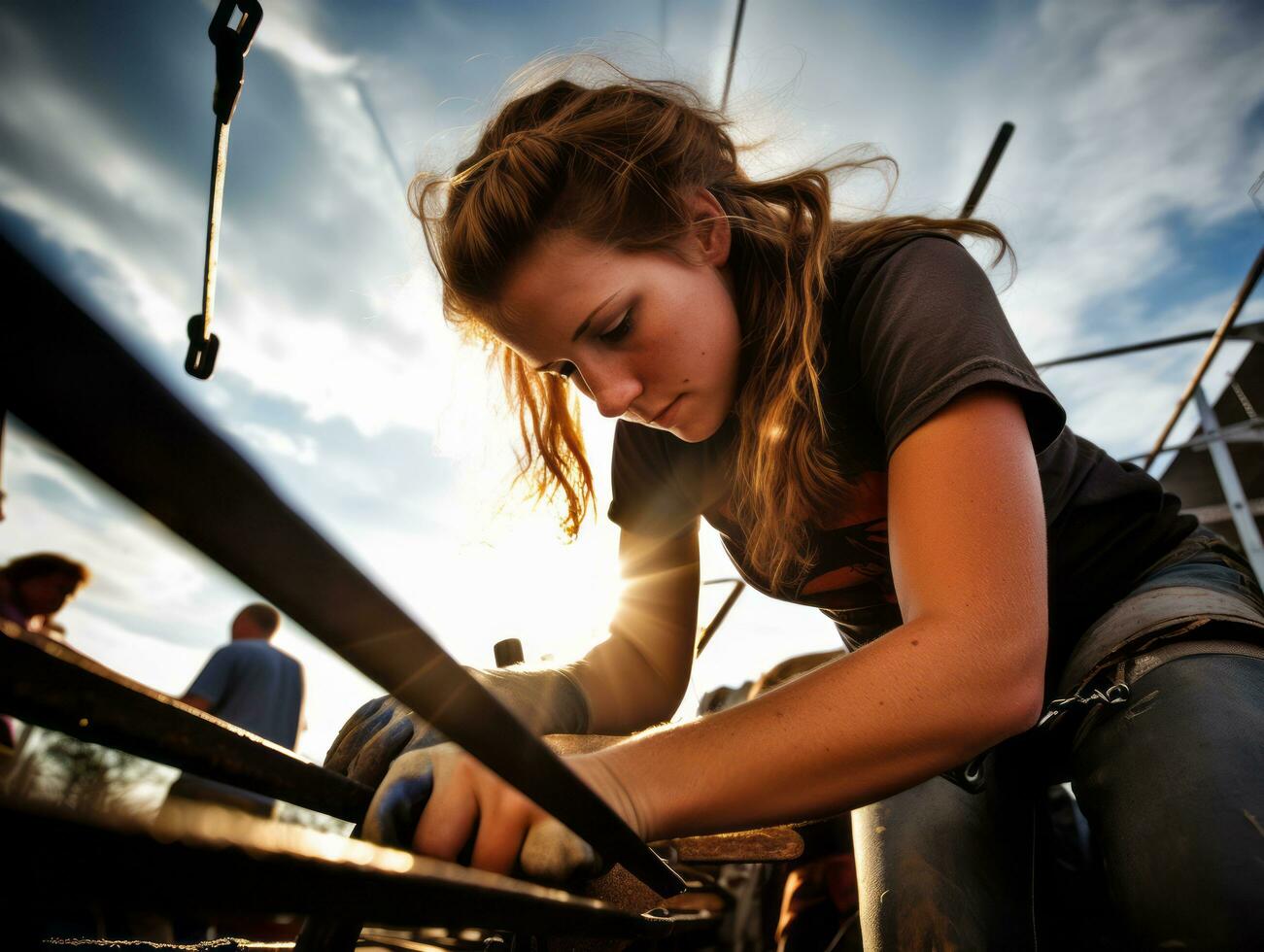 foto tiro do uma natural mulher trabalhando Como uma construção trabalhador ai generativo