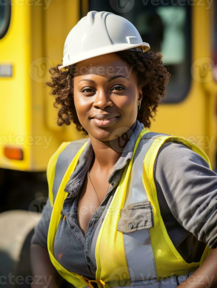 foto tiro do uma natural mulher trabalhando Como uma construção trabalhador ai generativo