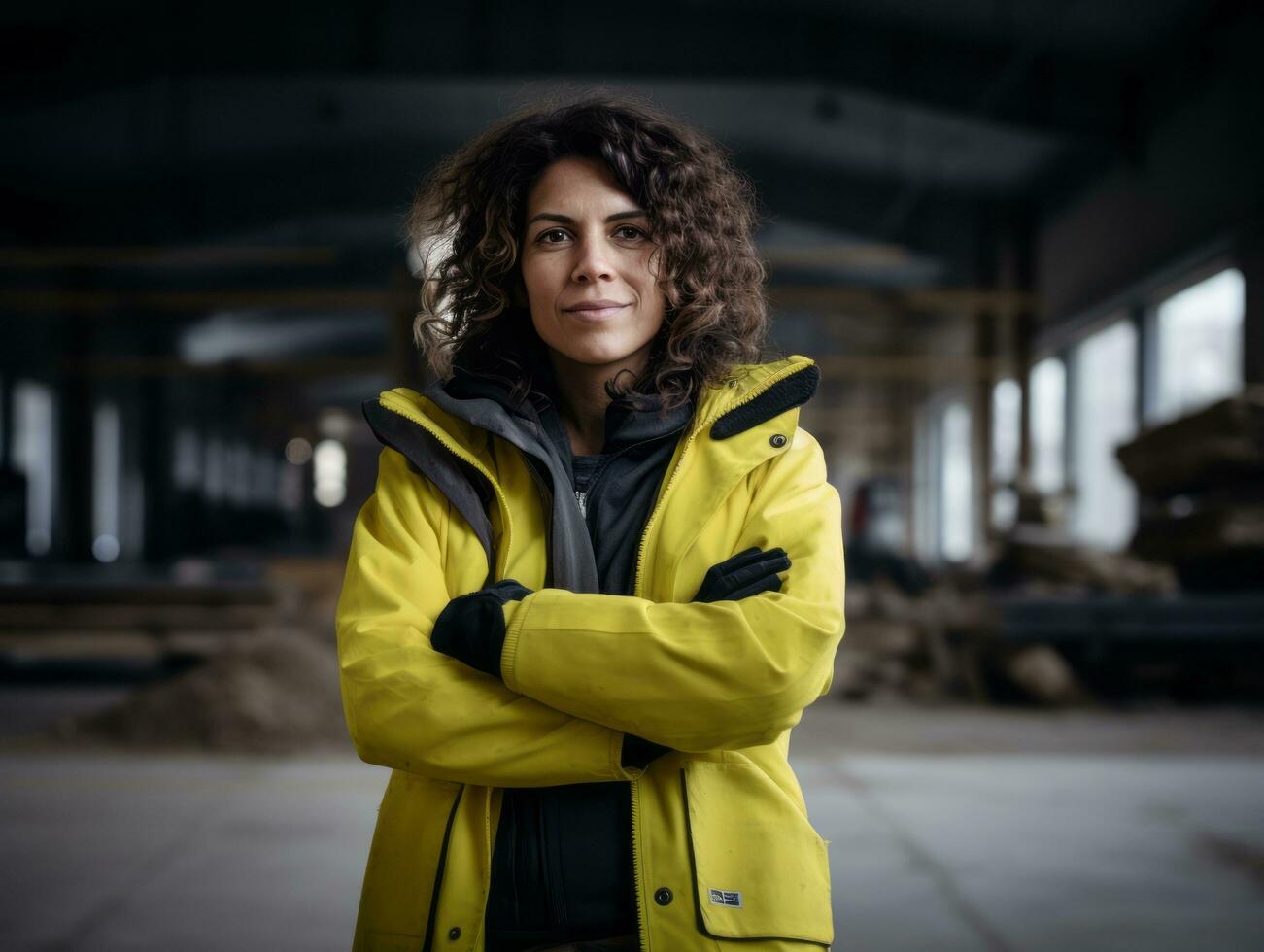 foto tiro do uma natural mulher trabalhando Como uma construção trabalhador ai generativo