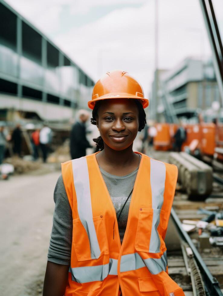 foto tiro do uma natural mulher trabalhando Como uma construção trabalhador ai generativo