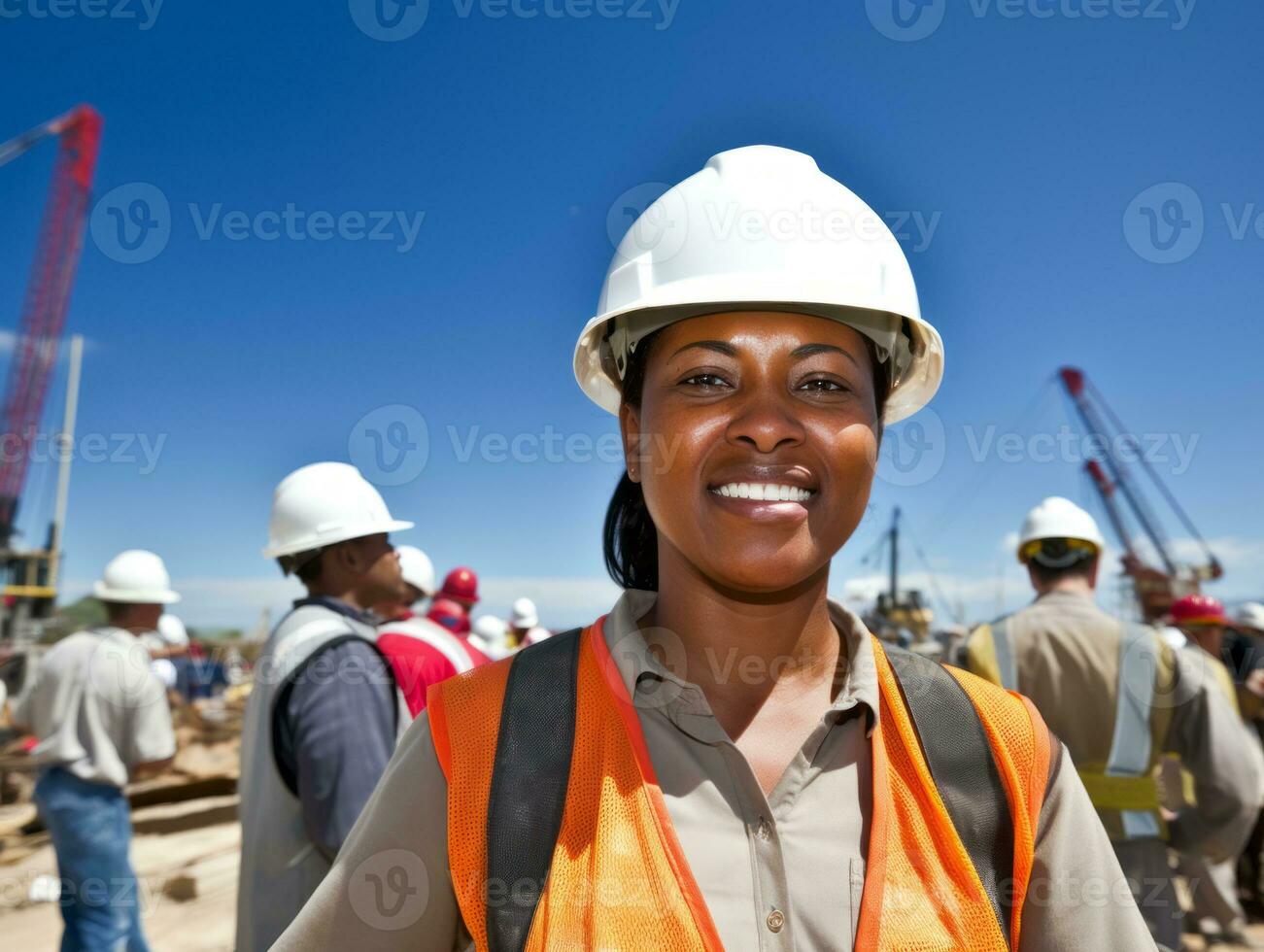 foto tiro do uma natural mulher trabalhando Como uma construção trabalhador ai generativo