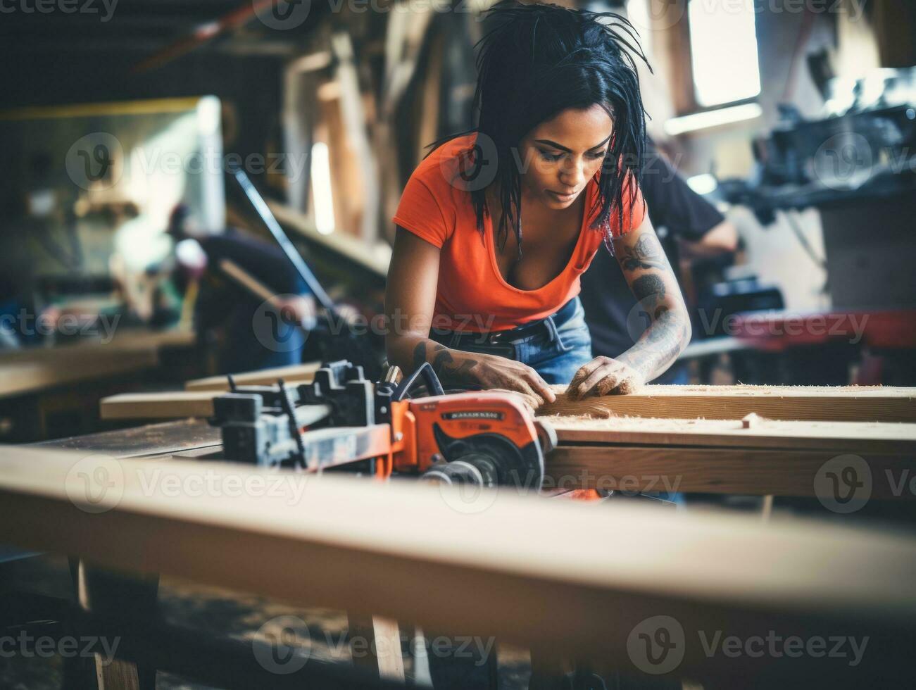 foto tiro do uma natural mulher trabalhando Como uma construção trabalhador ai generativo