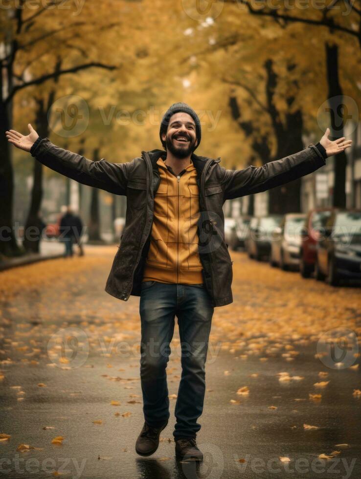 foto do emocional dinâmico pose brasileiro homem dentro outono ai generativo