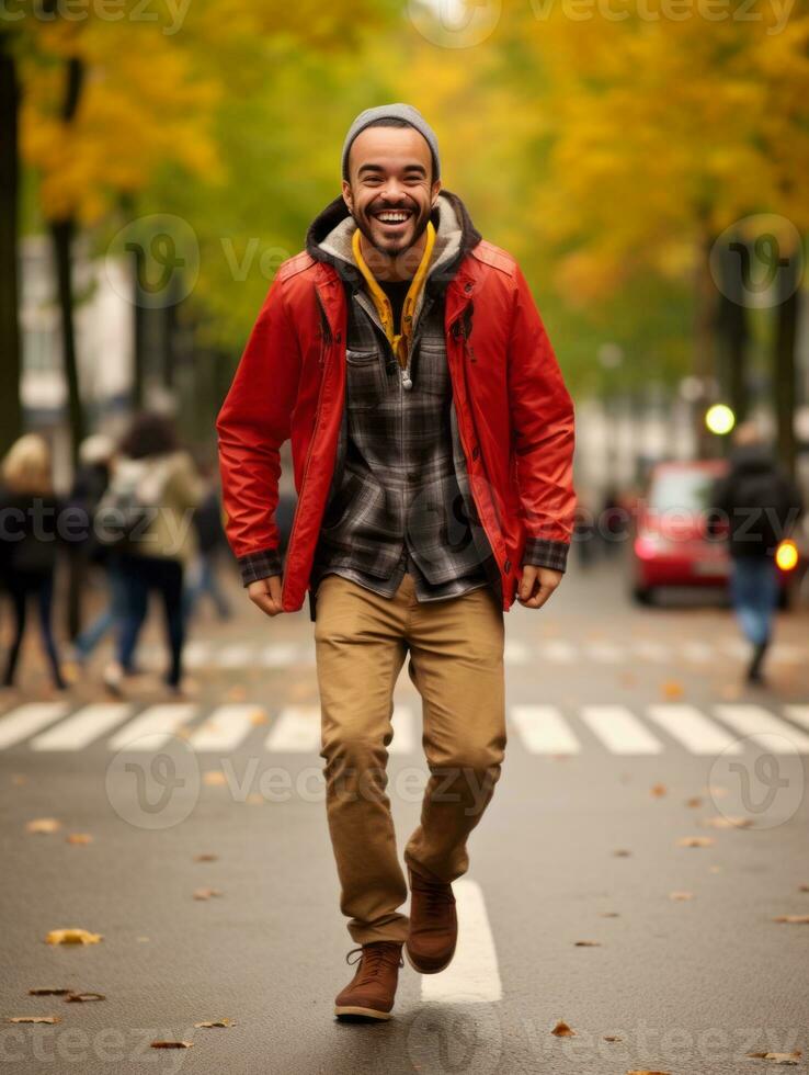 foto do emocional dinâmico pose brasileiro homem dentro outono ai generativo