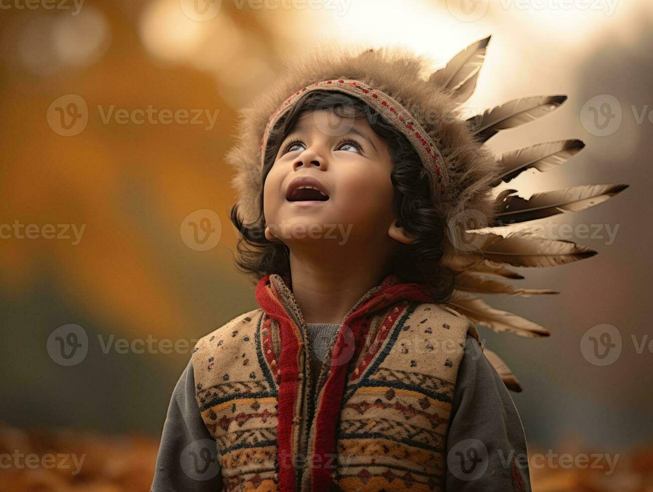 indiano criança dentro brincalhão emocional dinâmico pose em outono fundo ai generativo foto