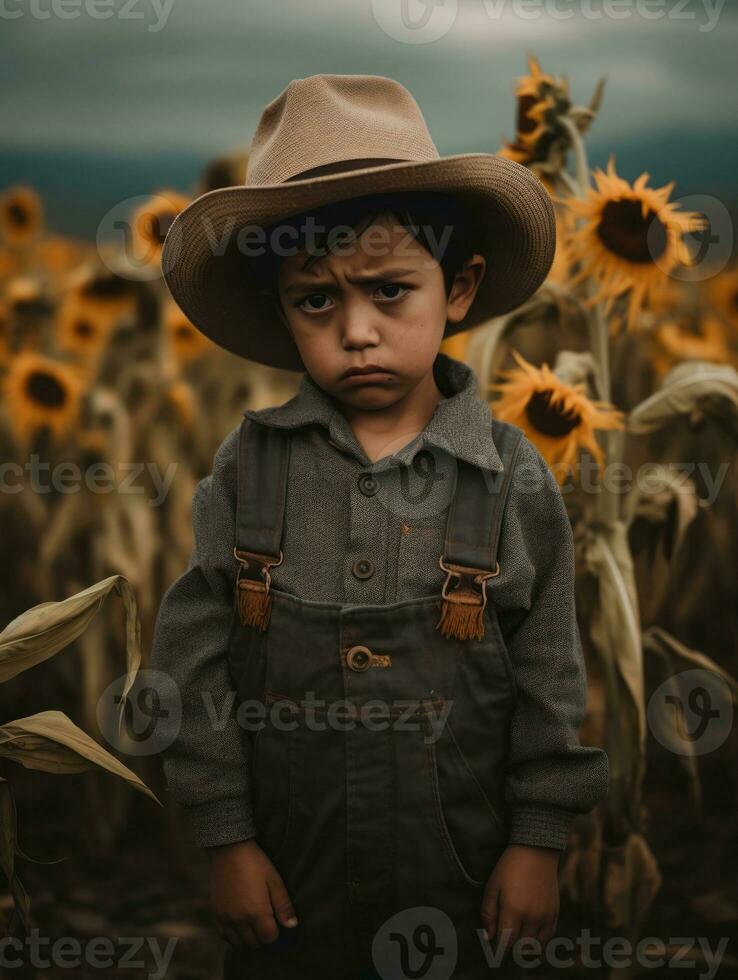 mexicano criança dentro emocional dinâmico pose em outono fundo ai generativo foto