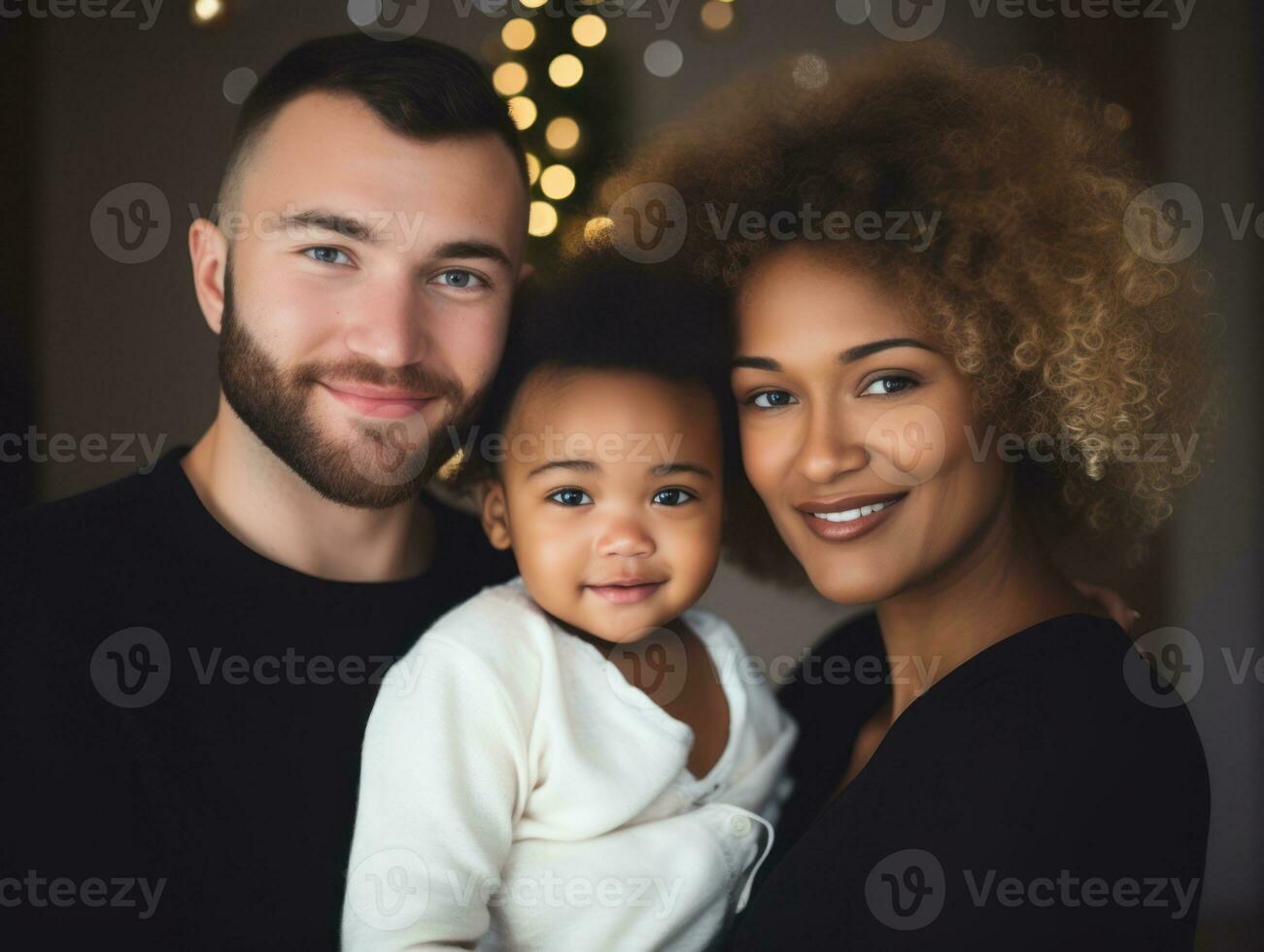 a interracial família goza a comemorar Natal véspera juntos ai generativo foto