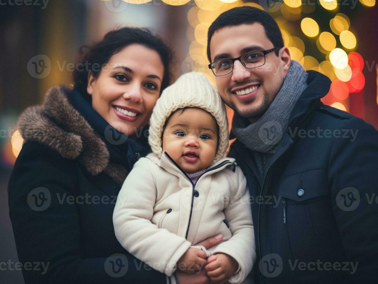 a interracial família goza a comemorar Natal véspera juntos ai generativo foto