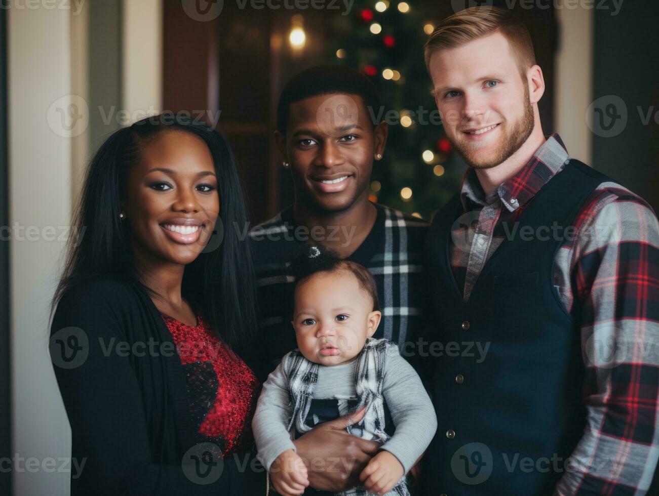 a interracial família goza a comemorar Natal véspera juntos ai generativo foto