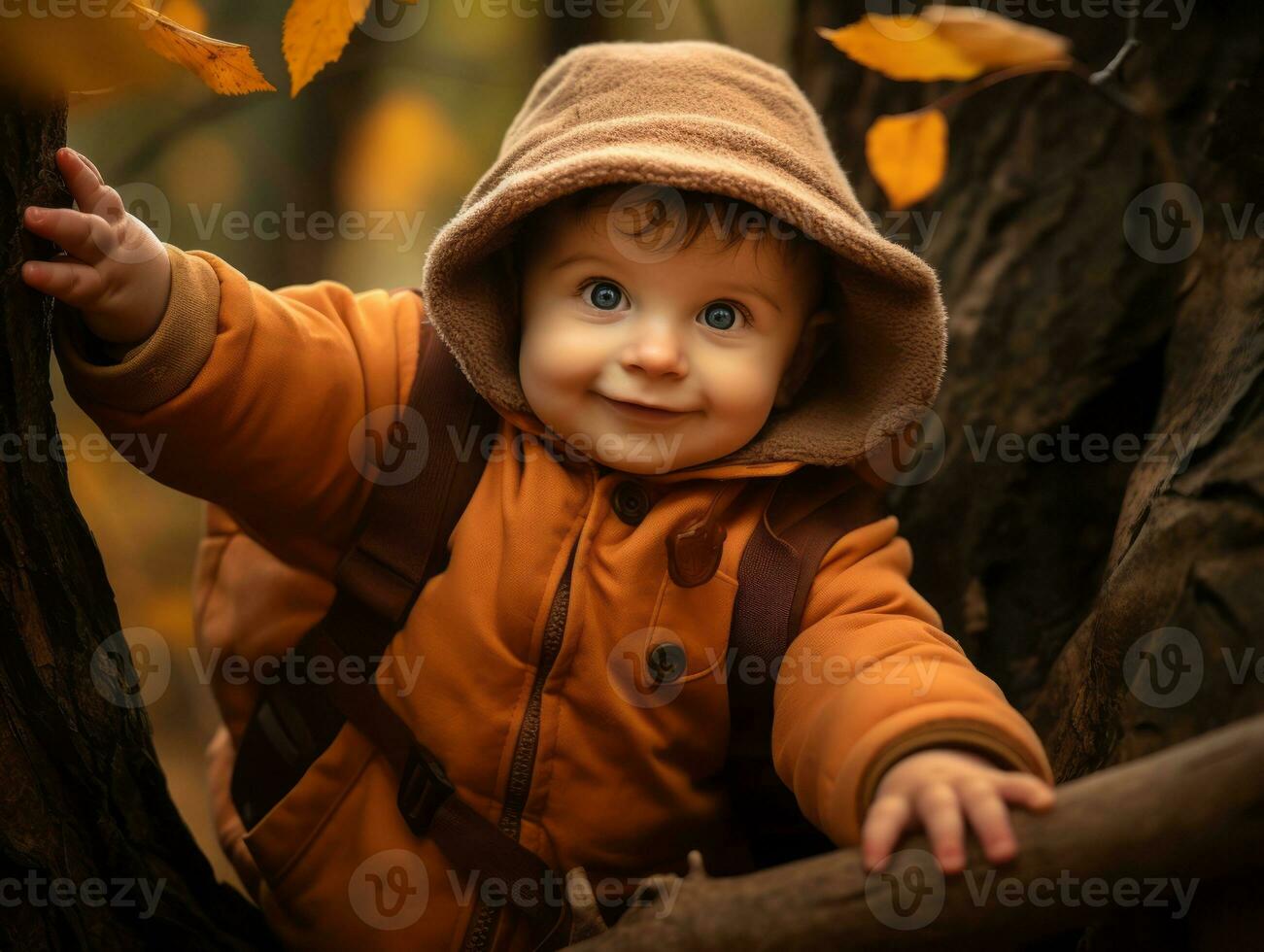 adorável bebê explorando a natureza ai generativo foto