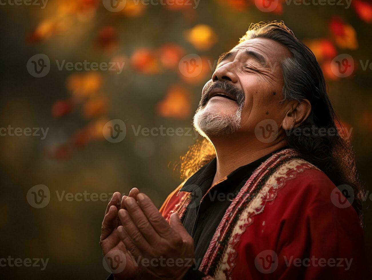 foto do emocional dinâmico pose mexicano homem dentro outono ai generativo