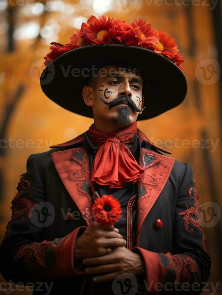 foto do emocional dinâmico pose mexicano homem dentro outono ai generativo