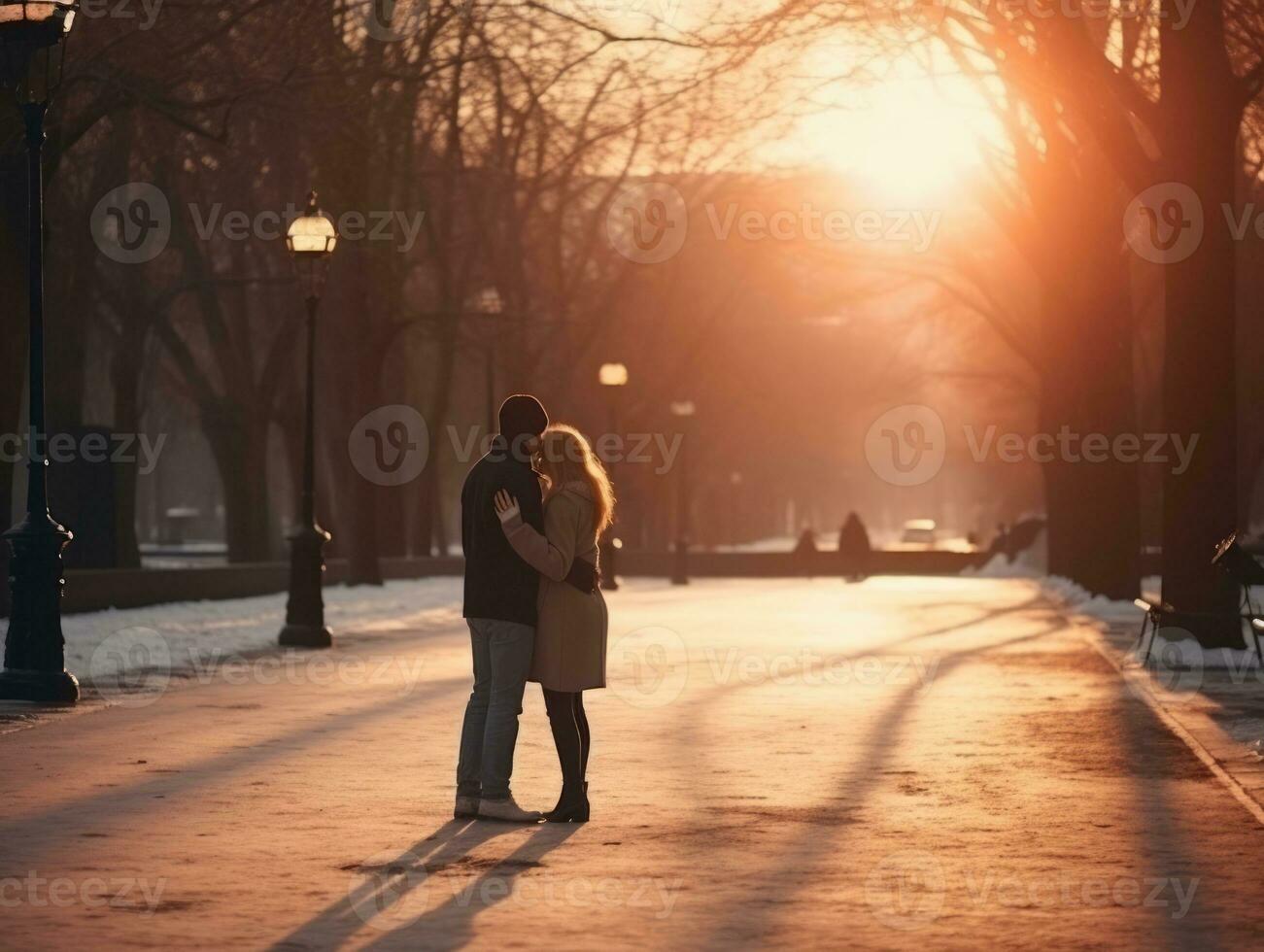 amoroso casal é desfrutando uma romântico inverno dia ai generativo foto