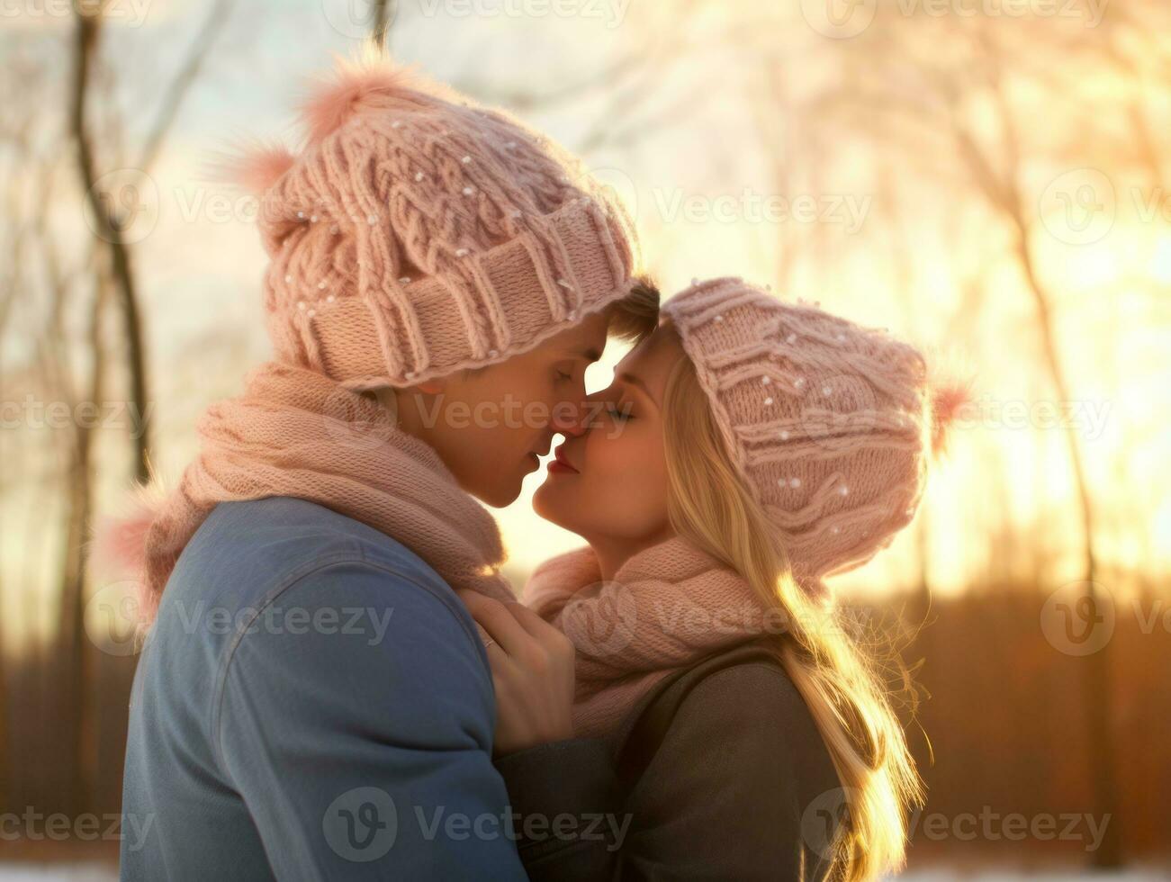 amoroso casal é desfrutando uma romântico inverno dia ai generativo foto