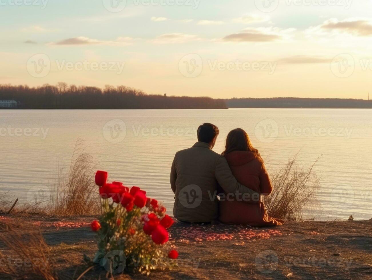 amoroso casal é desfrutando uma romântico inverno dia ai generativo foto