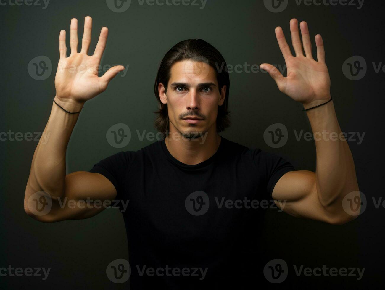 jovem bonito homem emocional gestos em sólido fundo ai generativo foto