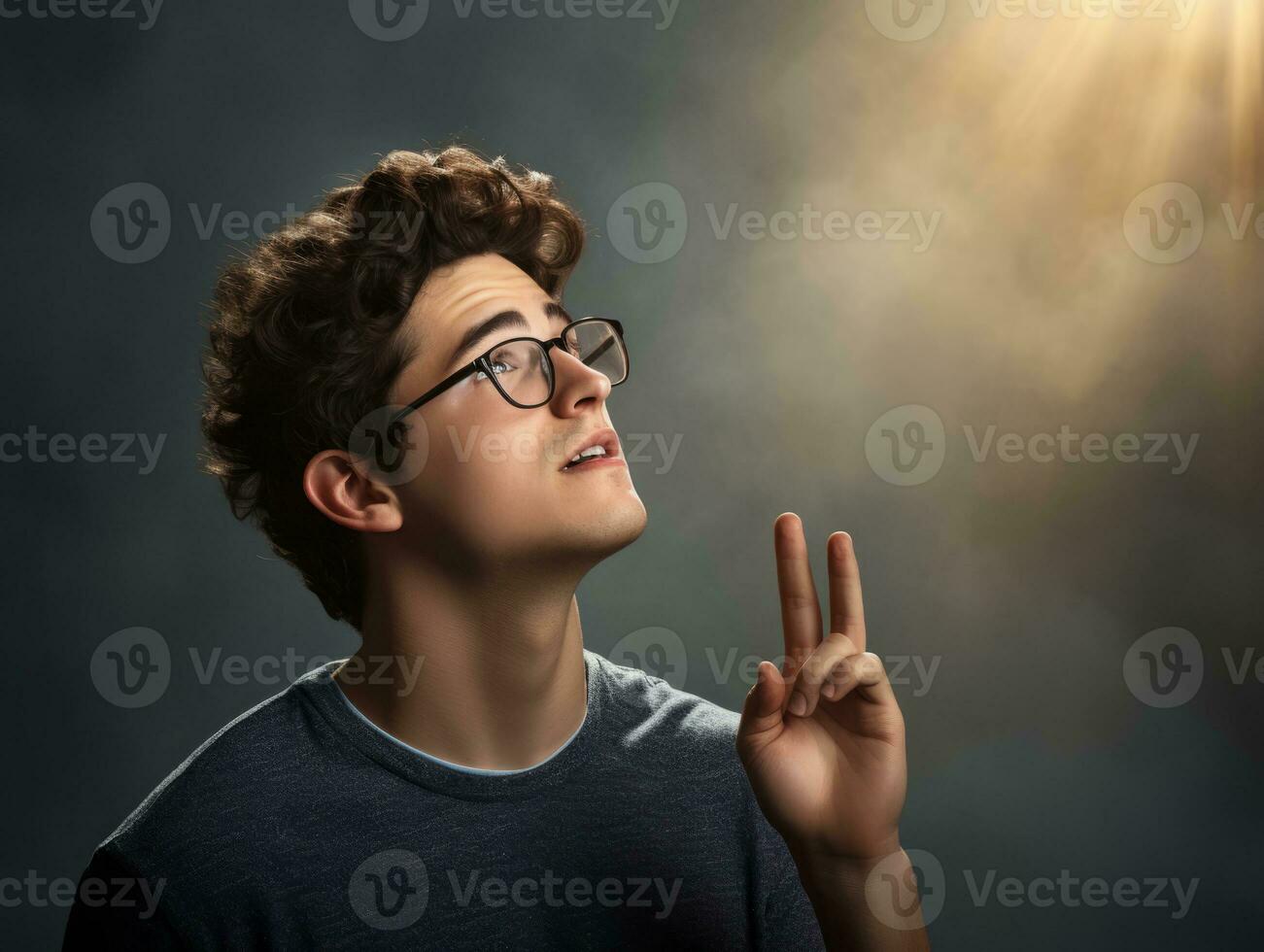 jovem bonito homem emocional gestos em sólido fundo ai generativo foto