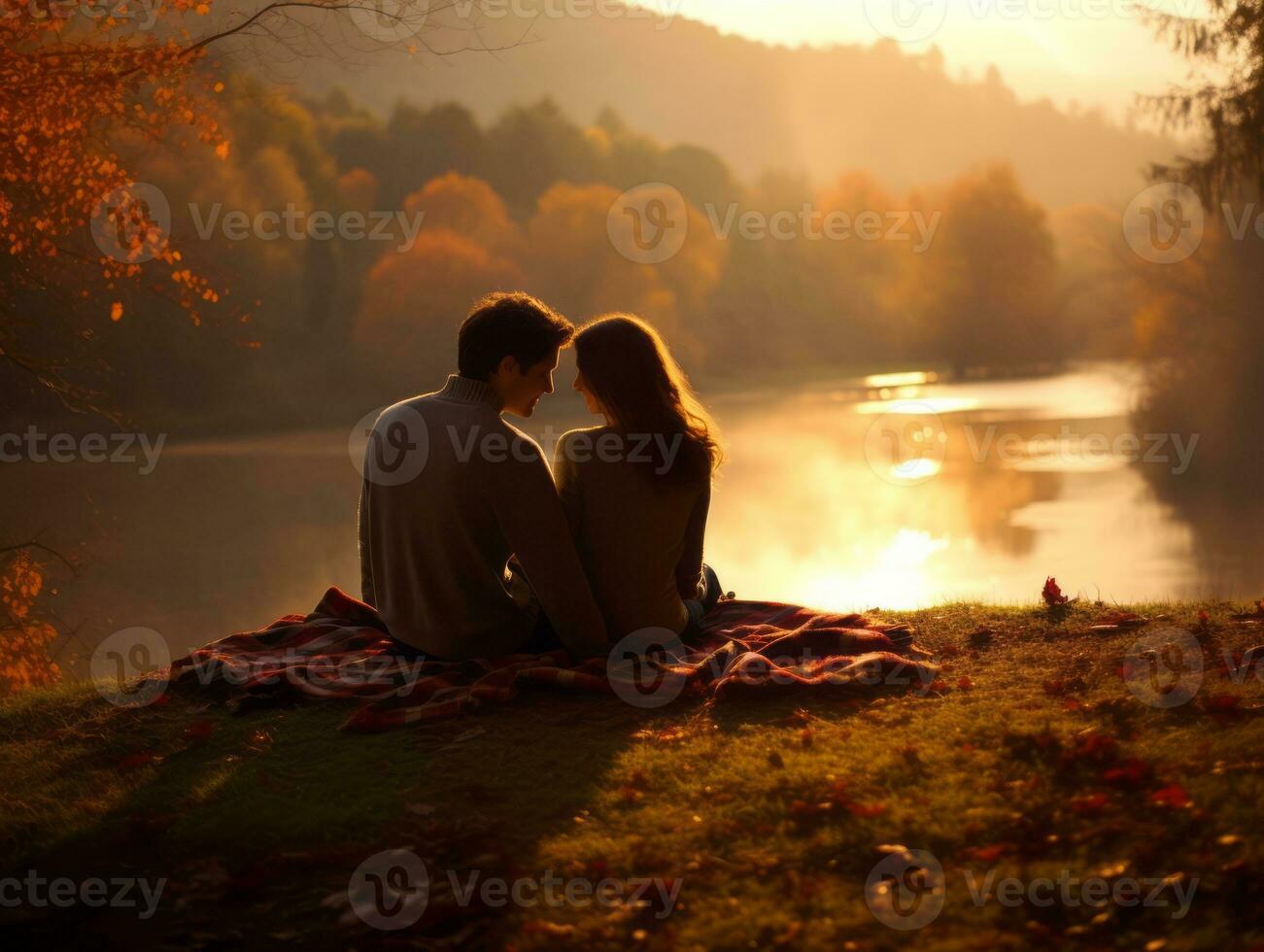 amoroso casal é desfrutando uma romântico outono dia ai generativo foto