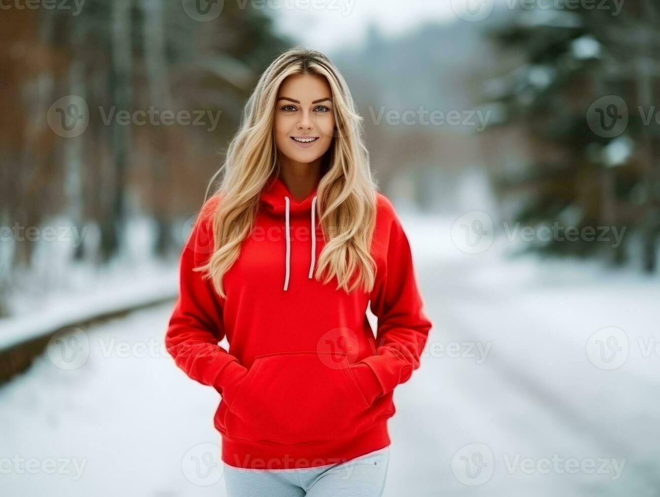 mulher goza uma vagaroso andar dentro a inverno dia ai generativo foto