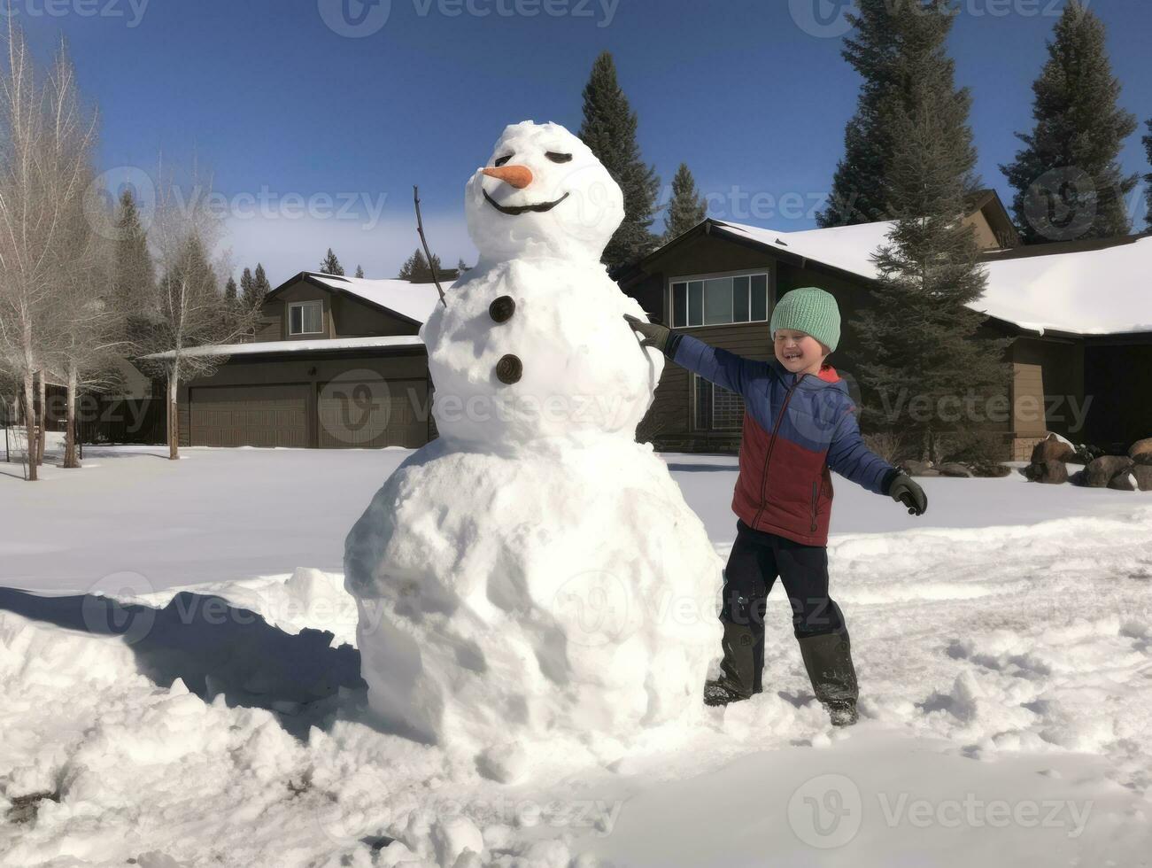 crianças construção uma boneco de neve dentro inverno dia ai generativo foto