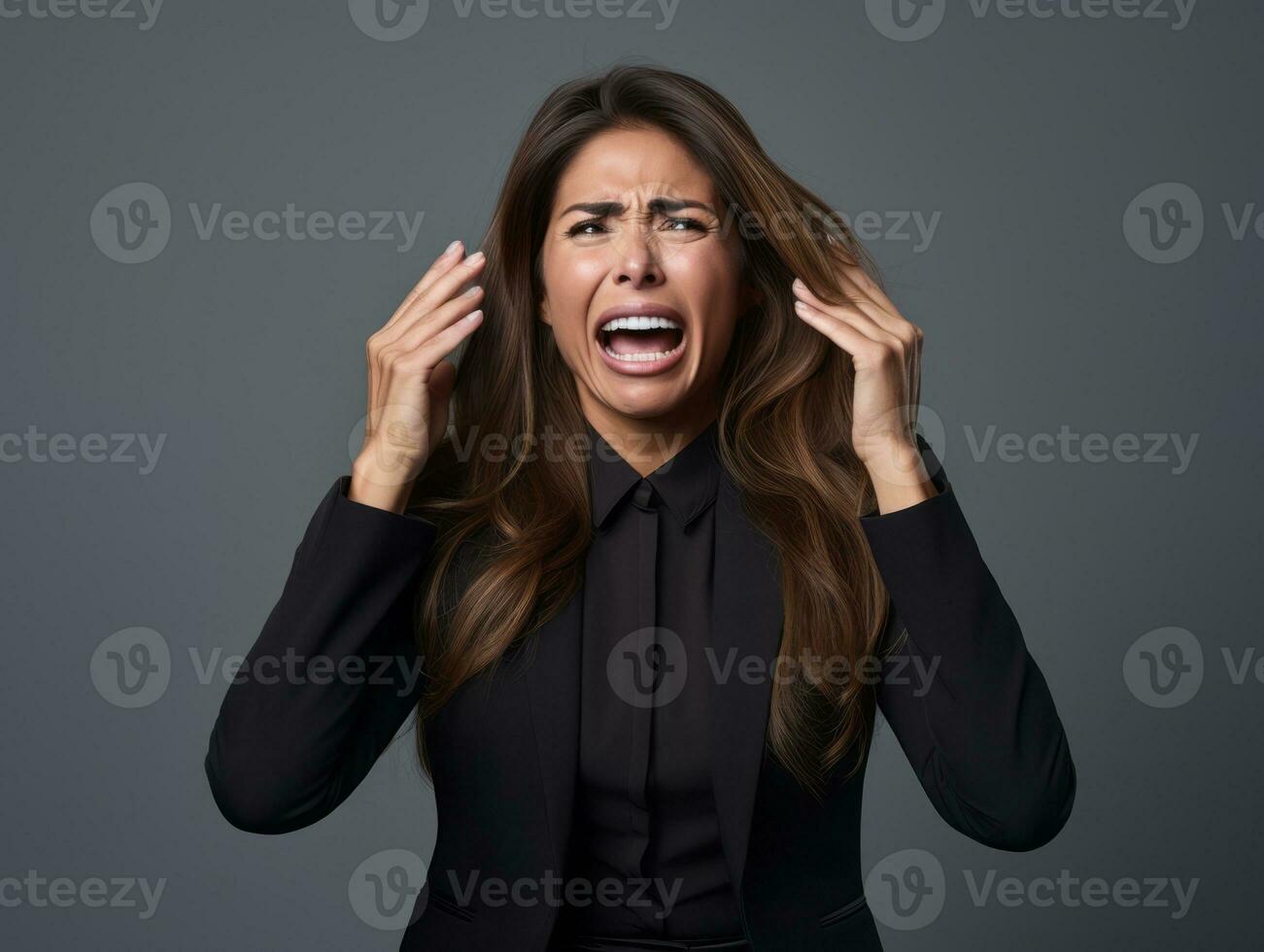 40. ano velho mexicano mulher dentro emocional dinâmico pose em sólido fundo ai generativo foto